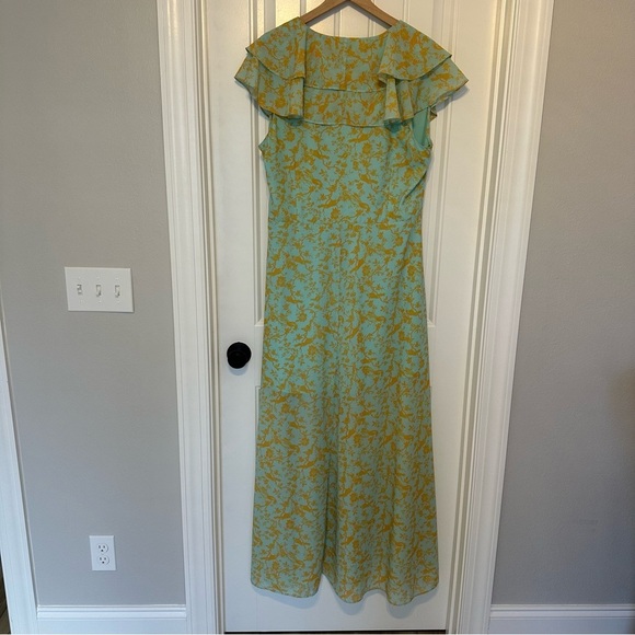 Sachin + Babi Maxi Dress Floral Blue Seafoam Gold Wedding Guest Boho Size 14 - Picture 6 of 8